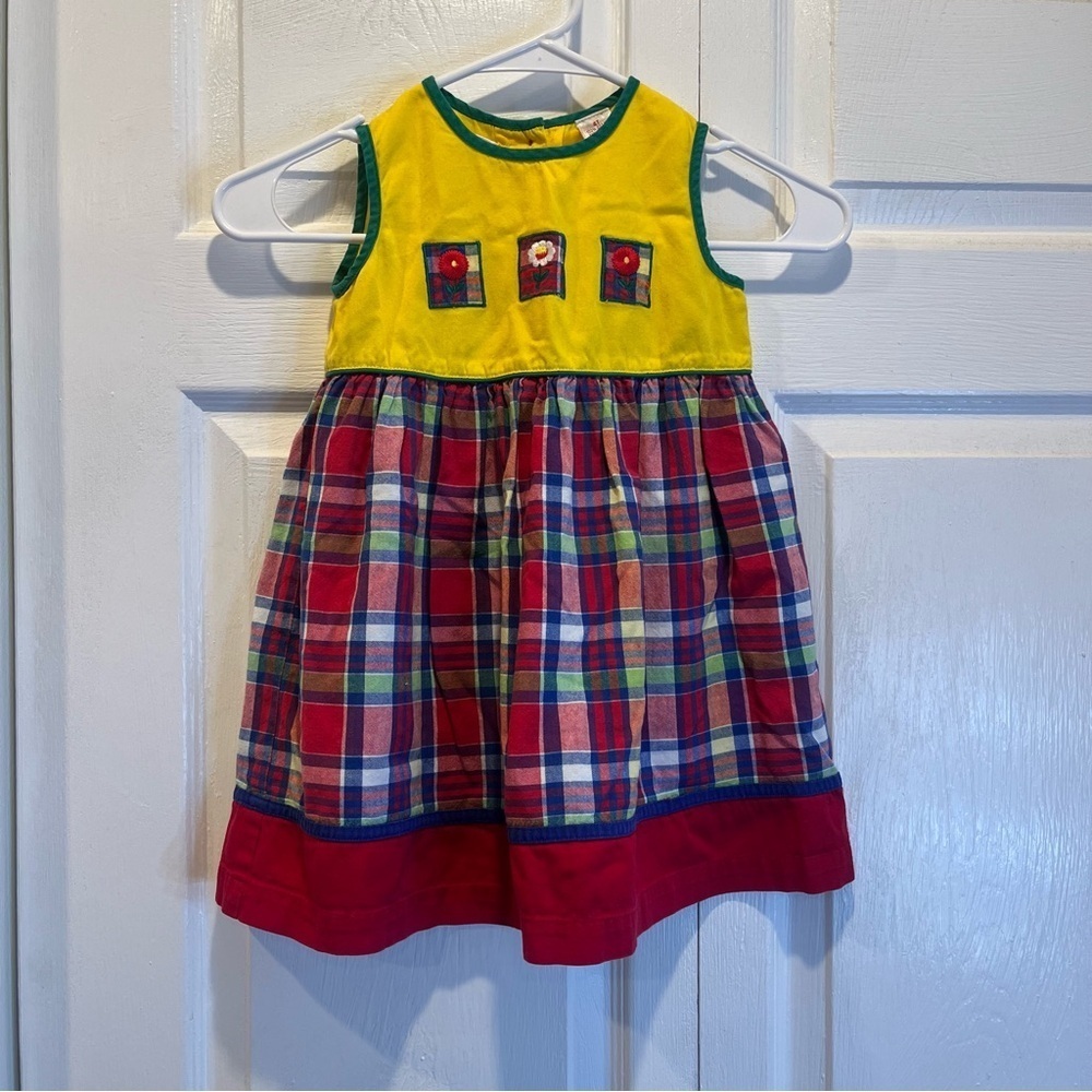 Vintage Copper Key Little Girl Plaid and Yellow Dress - Size 4T